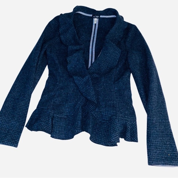 Armani Jeans Tweed Wool Blend Blazer Ruffles - Picture 2 of 7